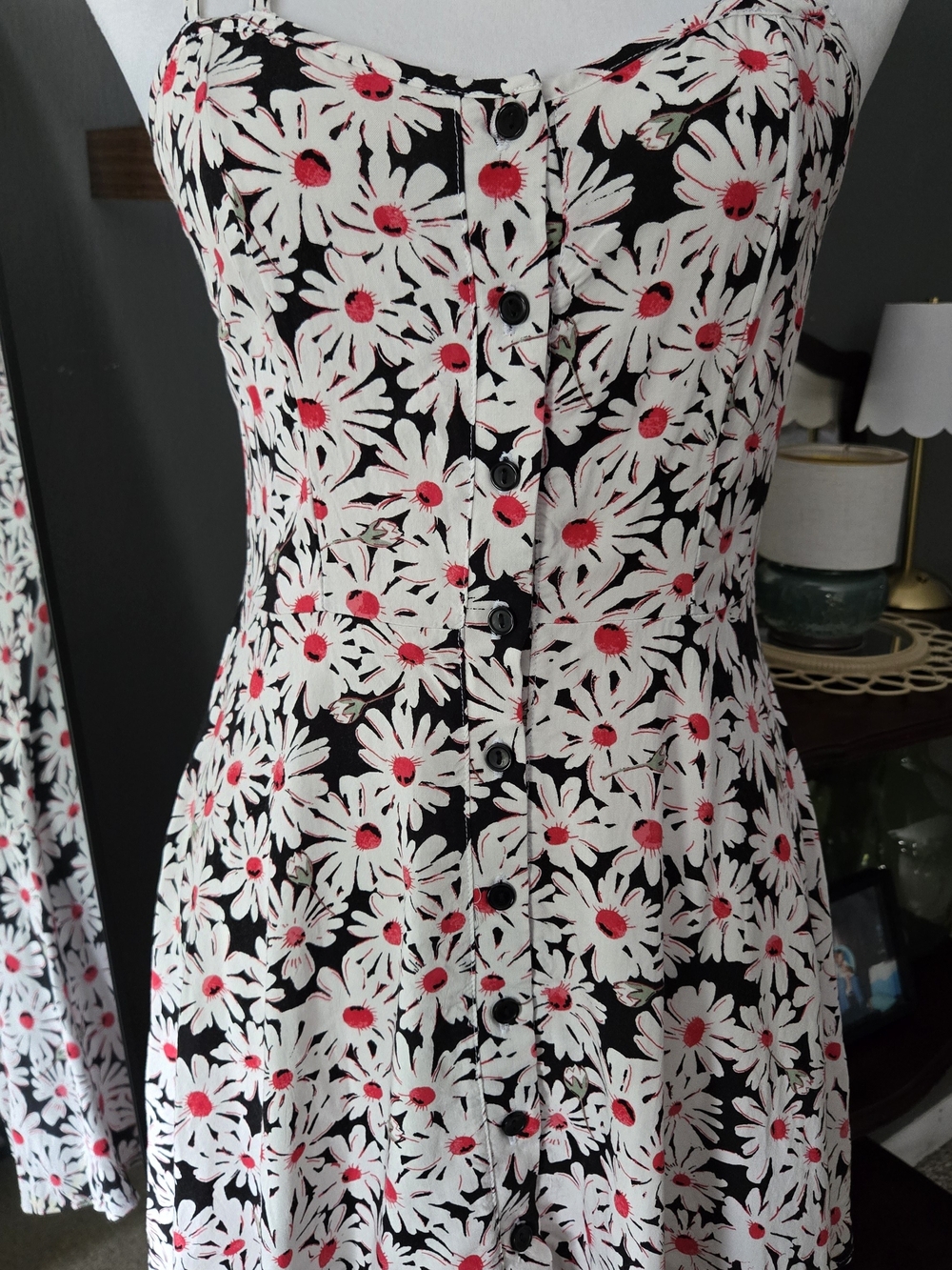 Vintage 90s Wet Seal Daisy Floral Button Front Halter Mini Dress - Picture 4 of 11